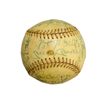 Old Timers Multi-Signed Baseball with 28 Signatures Including Mickey Mantle, Elston Howard, Casey Stengel, & Pee Wee Reese